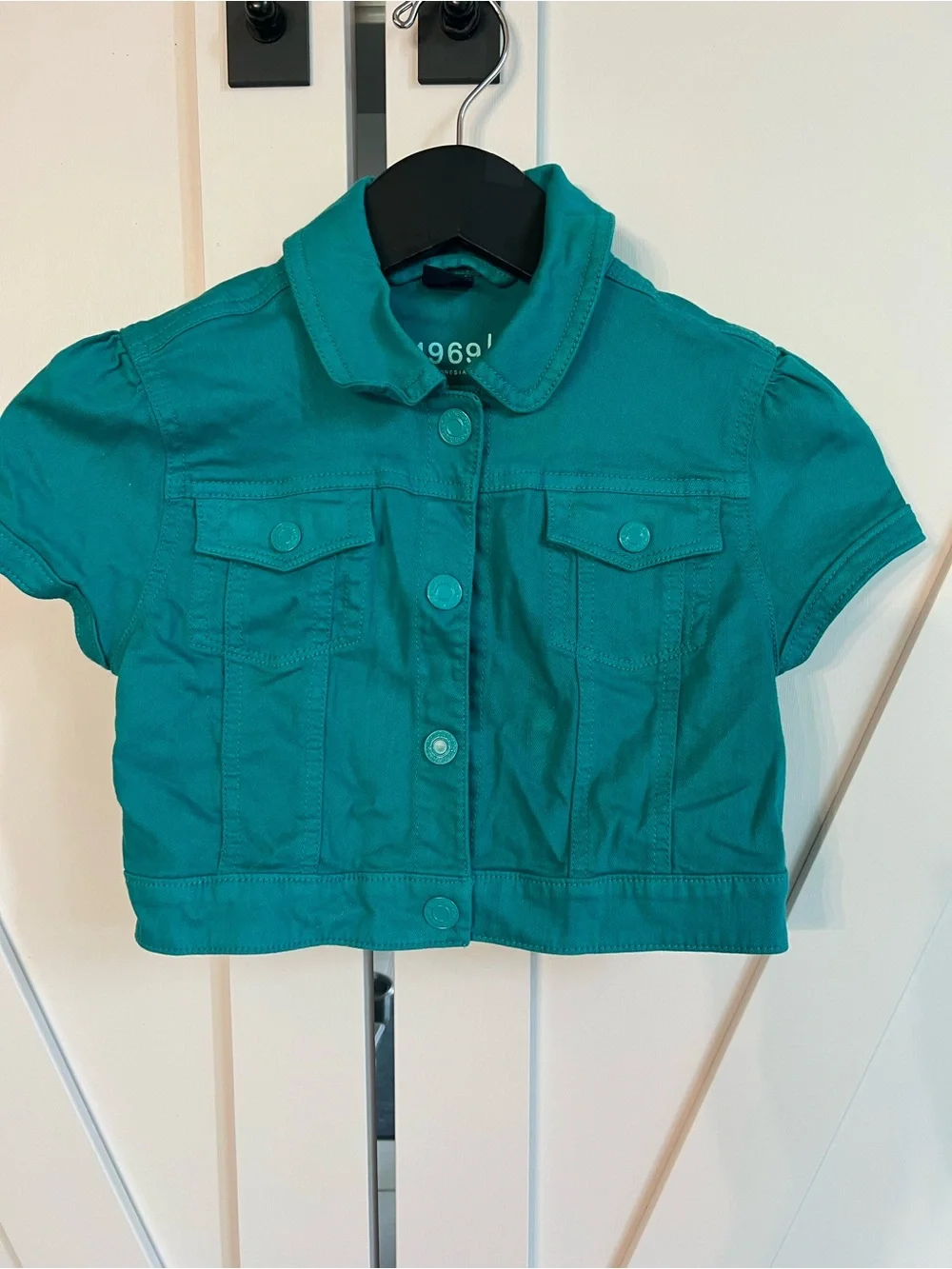 GAP Teal Short-Sleeve Cropped Jean Jacket for Girls